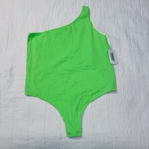 SKIMS Essential Bodysuit One Shoulder Neon Green Highlighter Sz 4X/5X